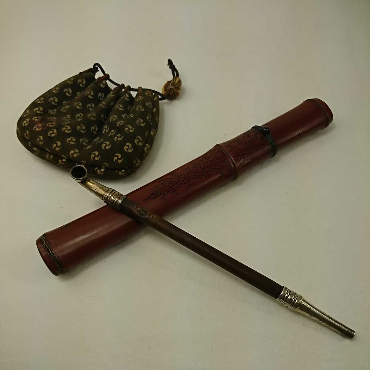 実家蔵発掘品】年代不明 煙管（キセル）・煙管筒・煙草入セット