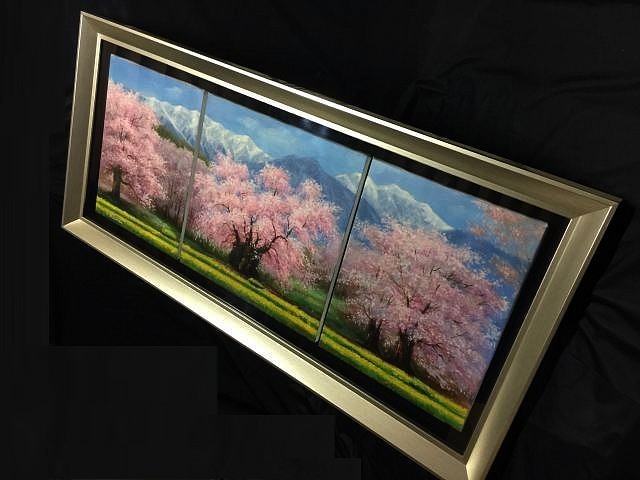 中村勝之作 『長寿の祈 神代桜』3枚並列額装 油彩画額装付 【公式通販】