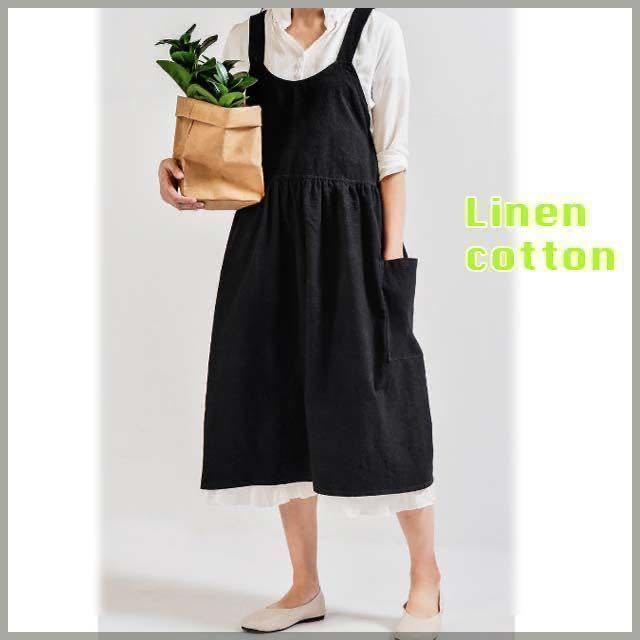 新品 エプロン ロング ワンピース バッククロス 黒 カフェ風 ワンピースエプロン おしゃれ 保育士 ワンピース リネン 送料無料 の落札情報詳細 ヤフオク落札価格情報 オークフリー スマートフォン版