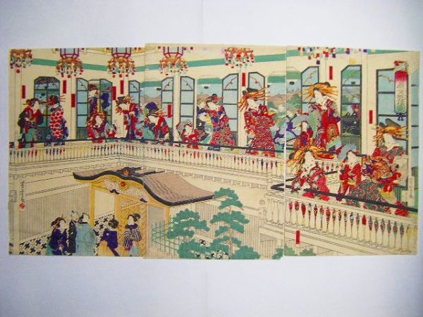 歌川芳虎 青楼三幅対】浮世絵 花魁 遊郭美人画 BK17B
