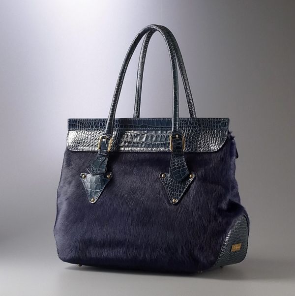 GC8330*Les Copains レコパン*ハラコファー×クロコ型押しレザー*バイ  