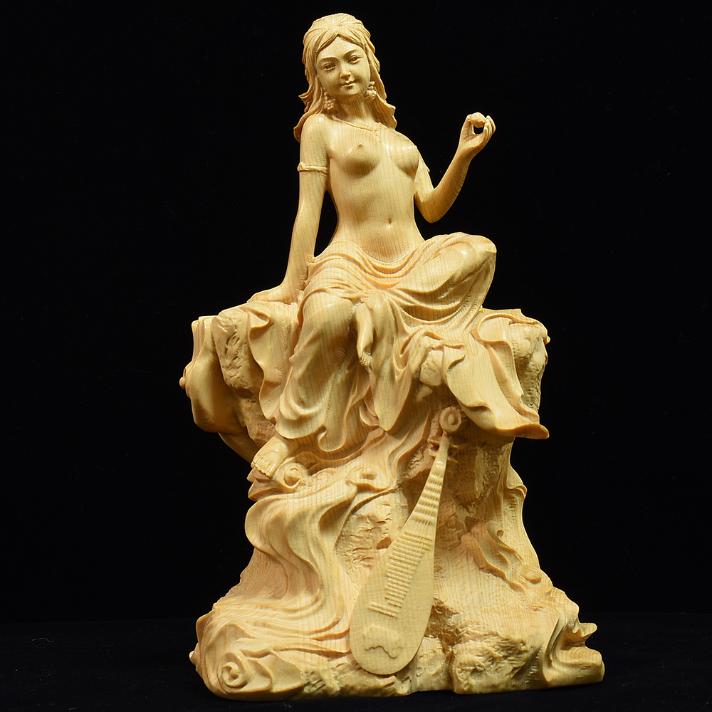 裸弁財天像　美女像　桧彫刻　高さ23cm 新品】高23cm 裸弁財天 弁天 弁才天 美女 木彫 檜彫刻 美術 仏教の落札