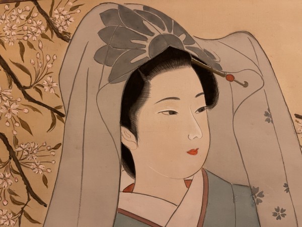 模写】江戸期-浮世絵師・狂歌師 喜多川歌麿「桜下美人圖」 絹本 木村東