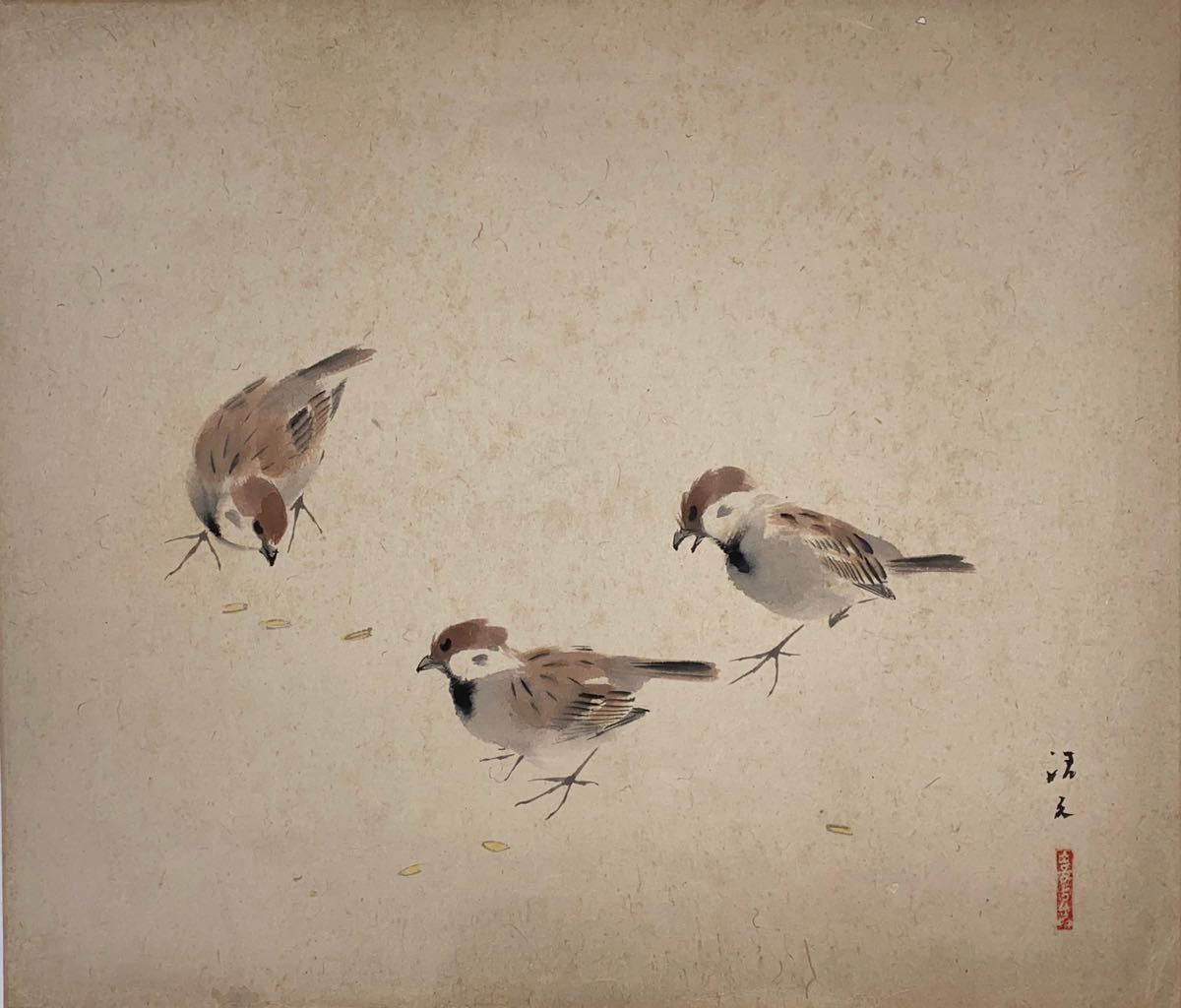 真作】中島清之「雀図」紙本 肉筆 浮世絵 日本画 落款ありの落札