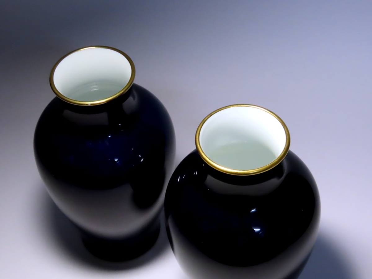 ♪良品♪大倉陶園 瑠璃金蝕ぶどう フラワーベース 花瓶 箱つき 【公式