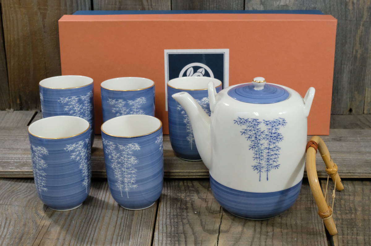 2261 平安橘吉　黄交趾　茶器セット　急須1客　湯呑5客 2261 平安橘吉 黄交趾 茶器セット 急須1客 湯呑5客