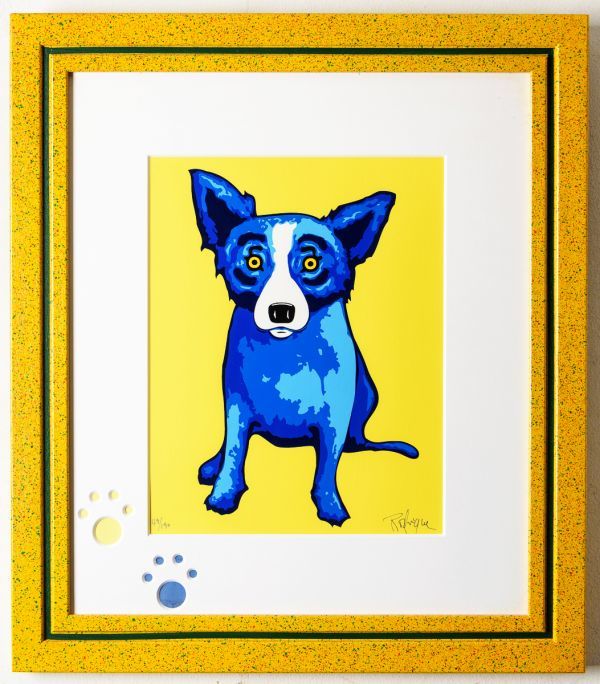 中古】□ ジョージ・ロドリーゲ「Little Blue Dog -Yellow-」シルク