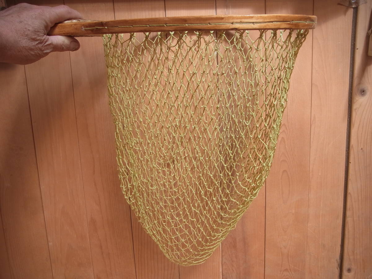 鹿角グリップ、渓流、ランディングネットオレンジ、３４目、深さ42ｃｍ 内径35 ランディングネット シカ角 ハンドメイド 渓流用 オレンジ 鹿角