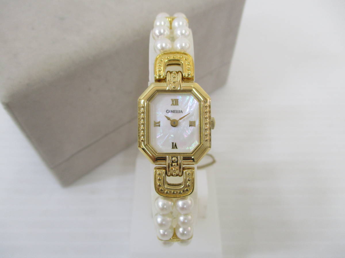 42 ミキコーポレーション カメリア パール シェル レディース 腕時計 美品