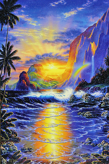 ラッセン　ヘブン　ミクスドメディア 傷や汚れあり】□ラッセン 【ヘブン オン アース】 手彩色 ミクスド