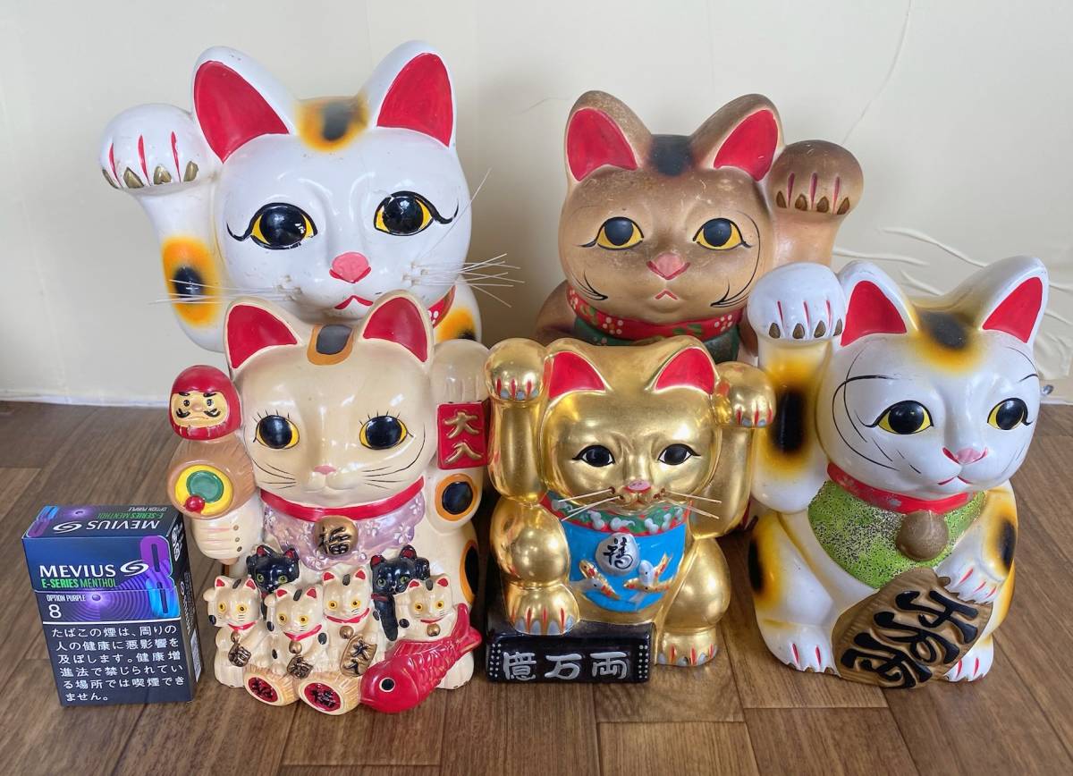 アンティーク 戦前 招き猫 親子招き 三匹招き猫 骨董品