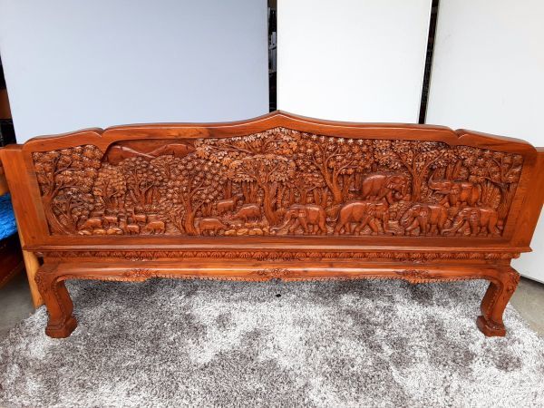 傷や汚れあり】H/K/ アジアン家具 アームチェア 3人掛 ロングチェア  