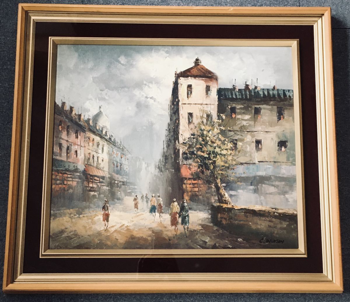 C.WINSONウィンソン作 油絵 「パリー モンマルトルの丘」 サイン肉筆