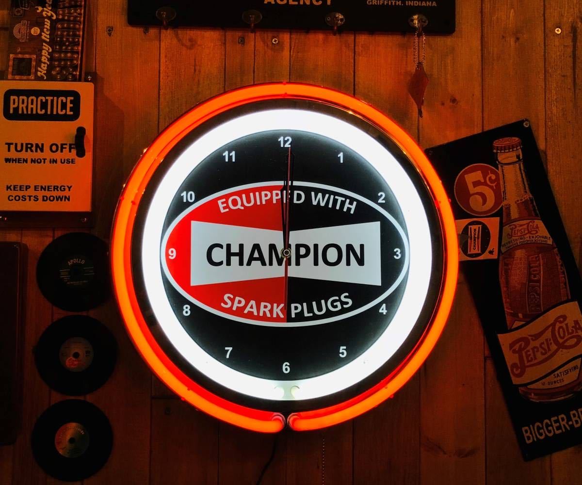 【未使用】【新品】CHAMPION ネオンクロック NEON 未使用品 壁掛け 時計 ビンテージ アンティーク ネオン管 チャンピオン スパークプラグの落札情報詳細 ヤフオク落札価格情報