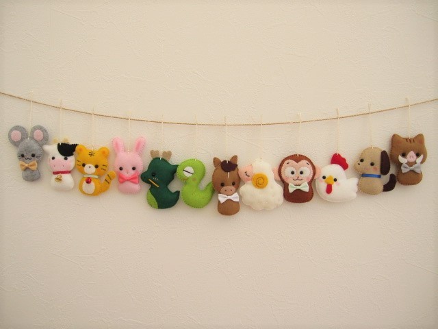 未使用】ハンドメイド フェルト◎お正月◎オーナメント12◎十二支