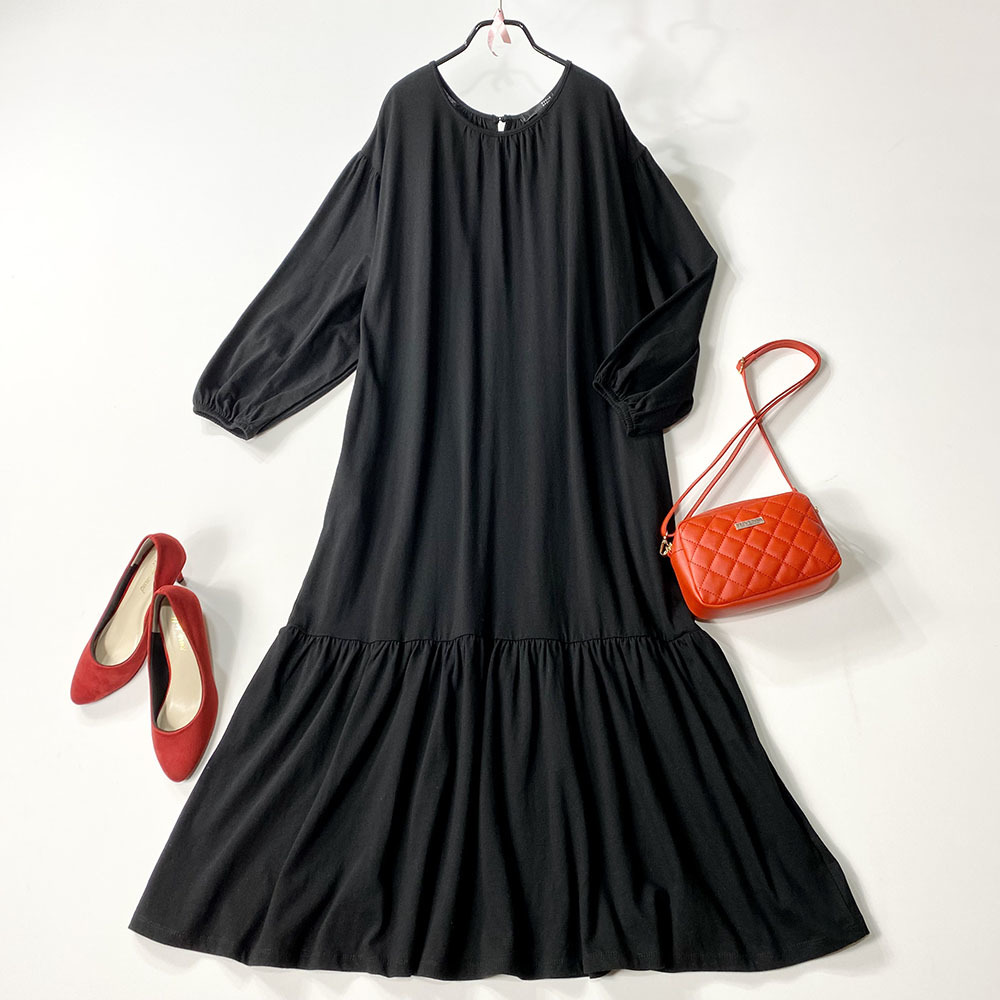 【目立った傷や汚れなし】シュガースプーン Sugar spoon マーメイドフレア ボリュームワンピース 長袖 ブラック レディース マキシ丈