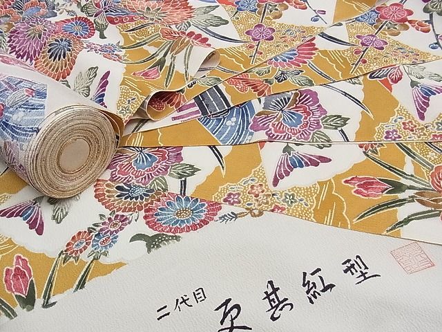 小紋 更紗 二代目更甚 浜ちりめん 正絹 反物 小紋 更紗 二代目更甚 浜ちりめん 正絹 反物 皐月（五月）◇二代目