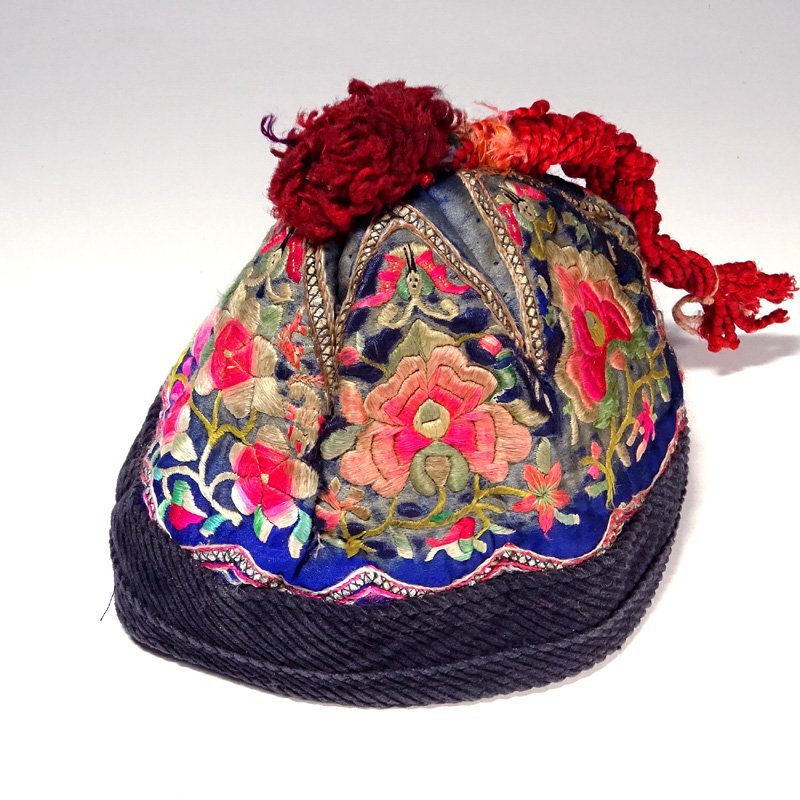中国 1900年代初期 アンティーク 子供用帽子 インテリア 刺繍 古美術