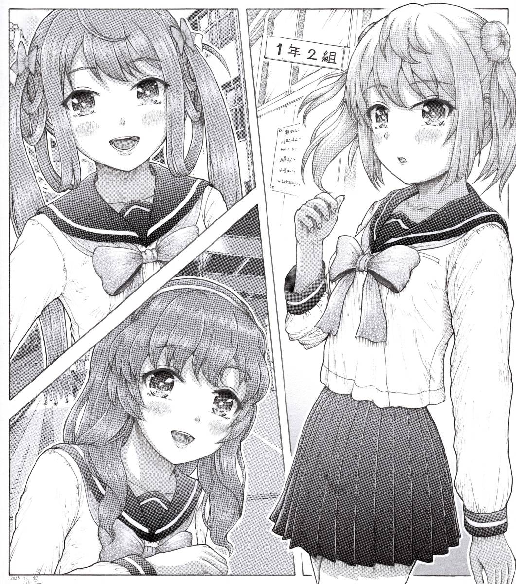 羽黒】艦これ 艦隊これくしょん モノクロ 原画 ※中、小色紙 同人手描き