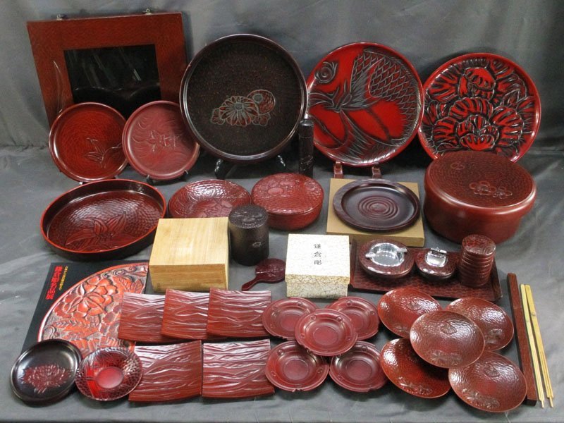 博古堂 鳥文 銘々皿 5客 鎌倉彫