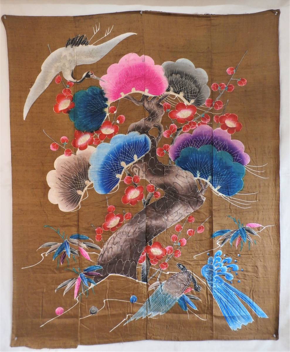 高砂之図 在銘 掛軸 日の出に松双亀 目出度図縁起物 日本画 浮世絵 書画 共箱 高砂之図 在銘 掛軸 日の出に松双亀 目出度図縁起物 日本画