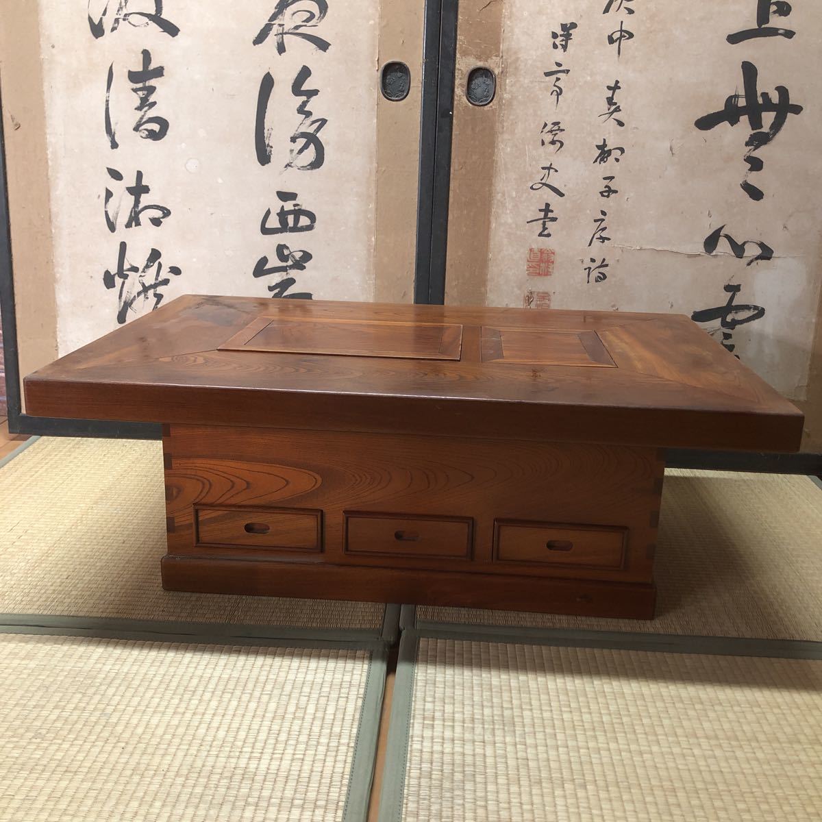 【骨董】関東火鉢　長火鉢　柿　木製　明治・大正時代作　レトロ　五徳付き 関東長火鉢 骨董 アンティーク 日本製 古民具 暮らしの道具