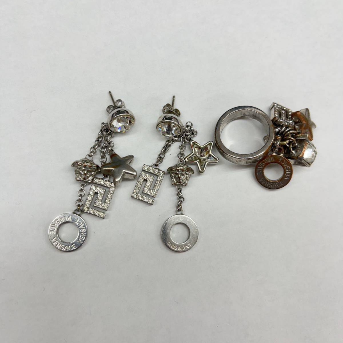 美品】VERSACE グレカ フープ ピアス イヤリング シルバー