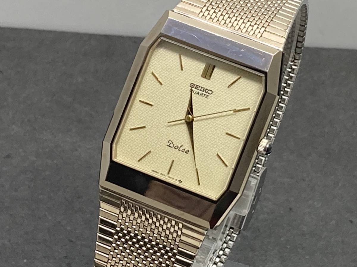 1円～ セイコー ドルチェ 5E61-0A10 クオーツ ゴールド文字盤 金無垢