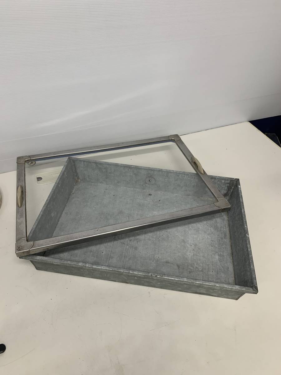 【希少】レトロ雑貨 ブリキとガラス 収納ケース ② レトロ ショーケース 】 古道具 ブリキ ガラス 昭和レトロ