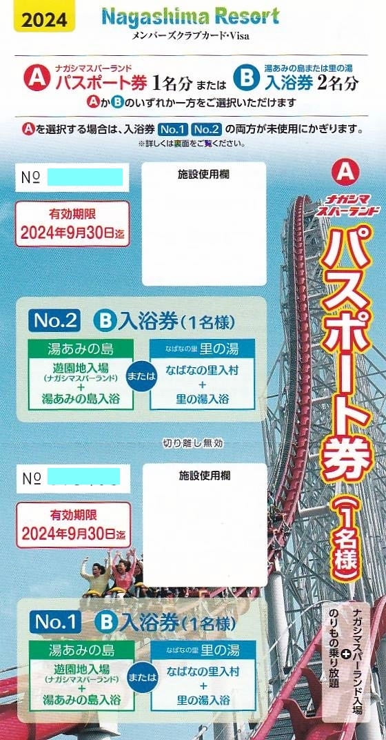 ナガシマスパーランド パスポート 2枚＋共通金券500円 （直近30