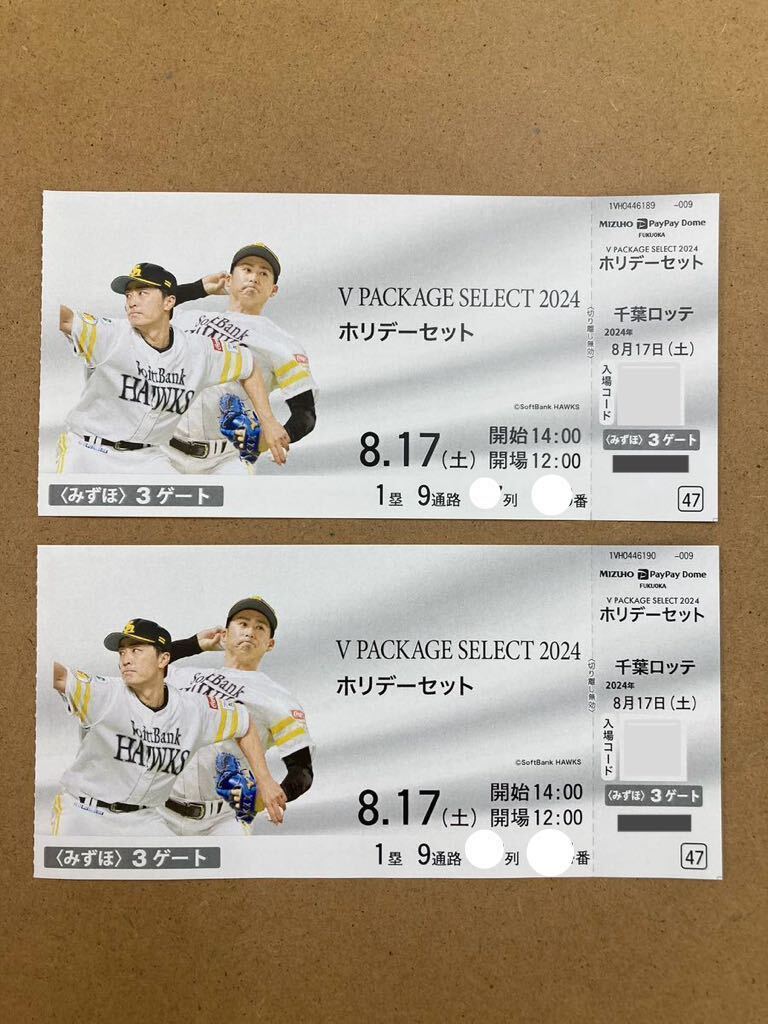 8/18(日)ホークスvs千葉ロッテ 通路側 ペア みずほPayPayドーム 8/18(日)ホークスvs千葉ロッテ 通路側 ペア みずほPayPayドーム