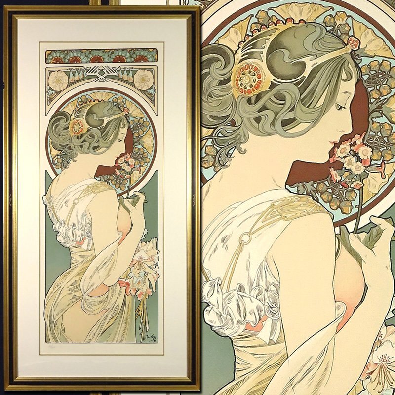 アルフォンス・ミュシャ 四つの時の流れ『夕べの夢想』 シルク