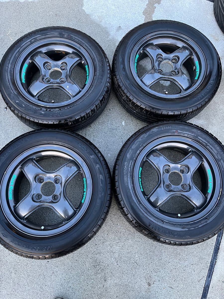 BlackRacing 8スポーク 14インチ 6j 40 4本 タイヤバリ溝（ブラック 