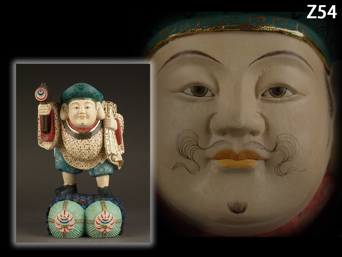 ◇骨董 木彫◇彩色 大黒天像 平櫛田中 作 共箱