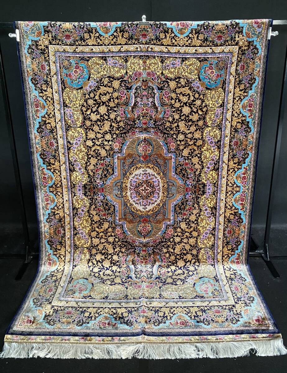 未使用】最高級希少作 ペルシャ絨毯 イラン クム産 シルク100% 手編み