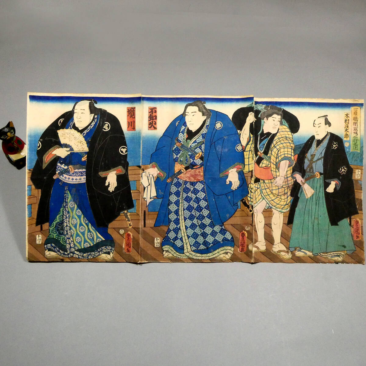 HANA/希少！本物 浮世絵 歌川国貞画 美人画 三枚続 江戸時代 木版画