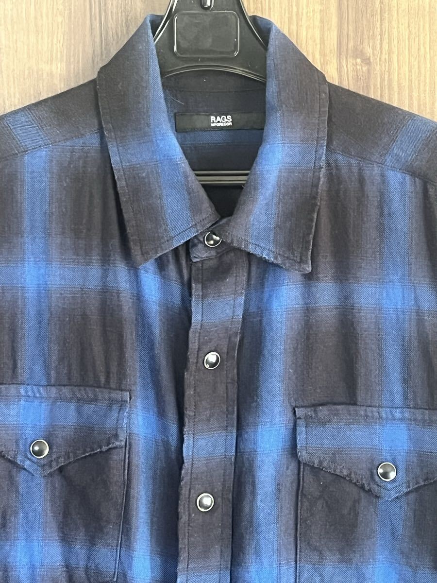 メンズ rags mcgregor ラグスマックレガーオンブレチェックシャツxs