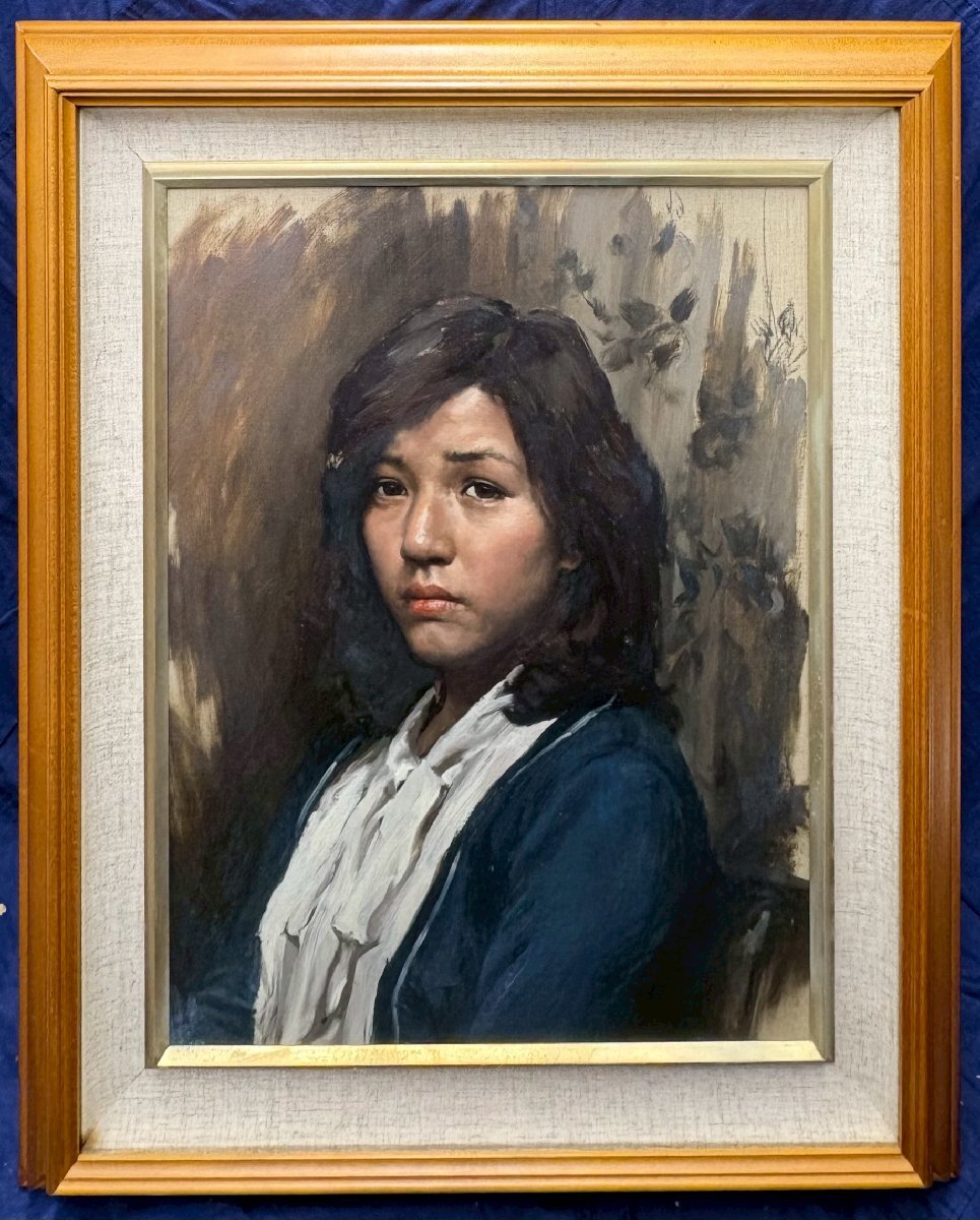 中古】☆藤井勉☆「少女」真作保証 秋田出身 紙に鉛筆（デッサン）入手