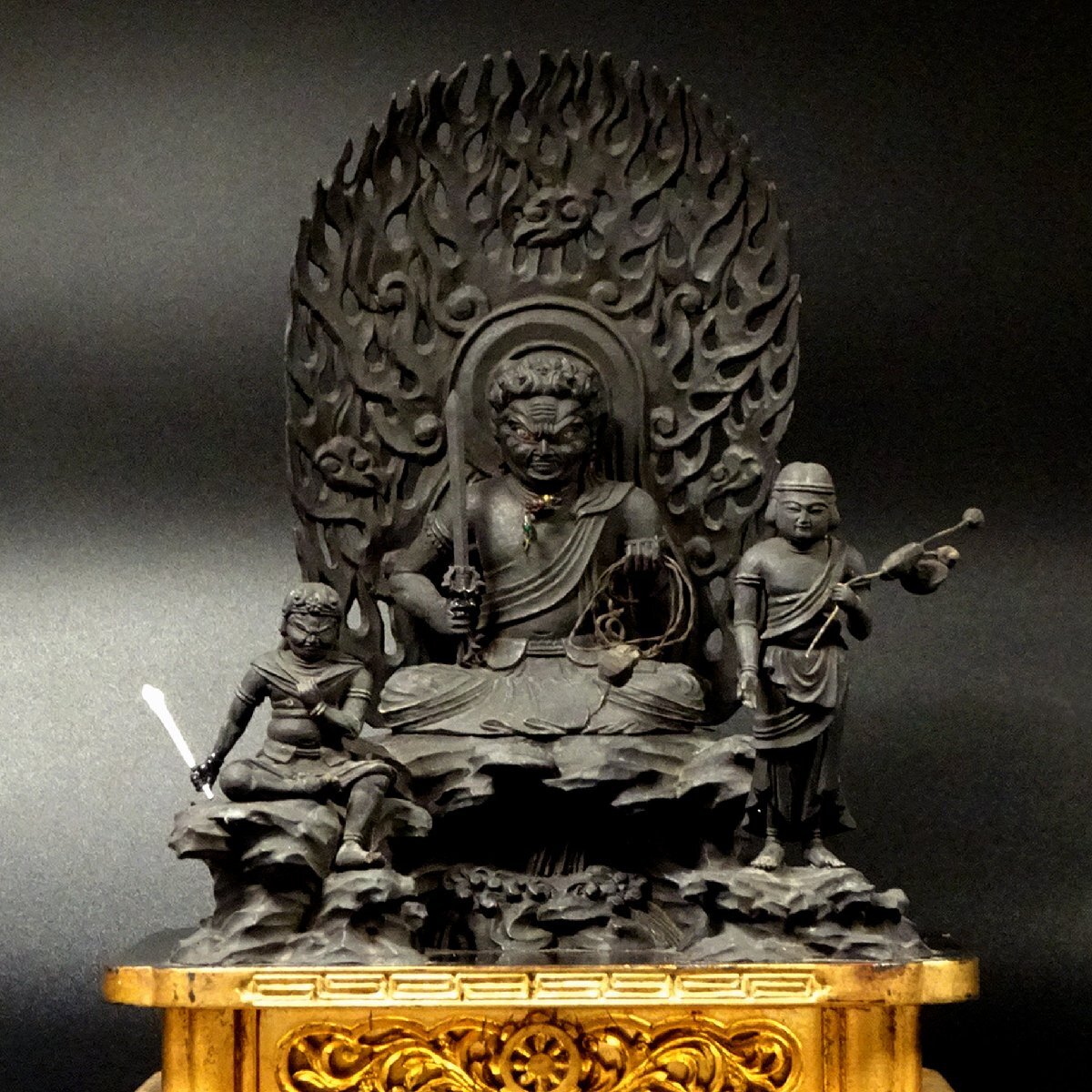 木彫鍍金如来立像 室町～江戸時代 高さ7cm】 検:火中仏/仏像/仏教美術