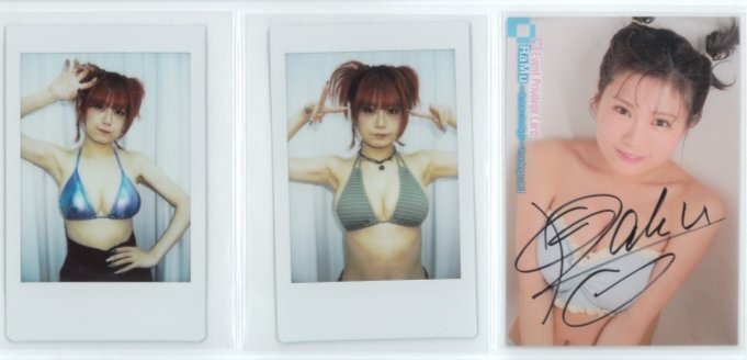 RaMu直筆サイン&生キス＆オフショットチェキ入り色紙 （黒ビキニ）フレーム付き 未使用に近い】【お得セット】HIT'S/RaMu4 ～2024～ 水着チェキ + 生