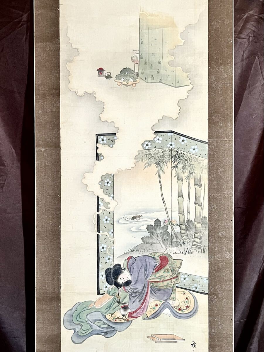 真作】□葛飾北斎□桜花美人図□二重箱□号為一□江戸時代の浮世絵師