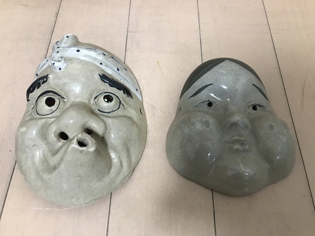 ≪月≫ 古美術 木彫 能面 お面 おかめ おたふく お多福 縁起物 壁飾り