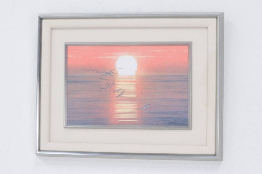 岩橋 英遠 画伯筆 アートレリーフ 「陽」 額装 箱 付き 自然 風景 景色