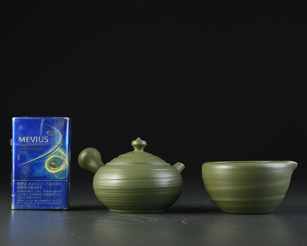 常滑焼 吉川秀樹 壷堂合作 緑泥 急須 煎茶道具 加】2901e 茶道具 吉川
