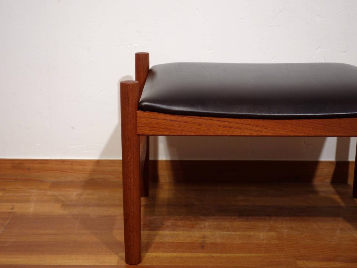 北欧 ビンテージ チーク スツール 本革