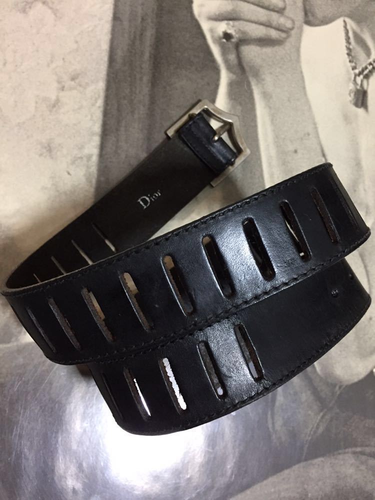 正規 DIOR HOMME 2005SS『D』buckle belt made in Italy black×silver