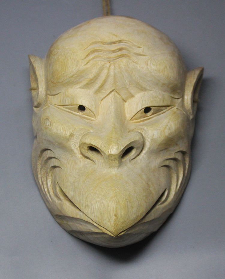 木製彫刻 お面 ひげ付き 能面お面 カッパ面/木彫り/ 壁掛け用 /コレクターグッズ/芸術品/工芸品