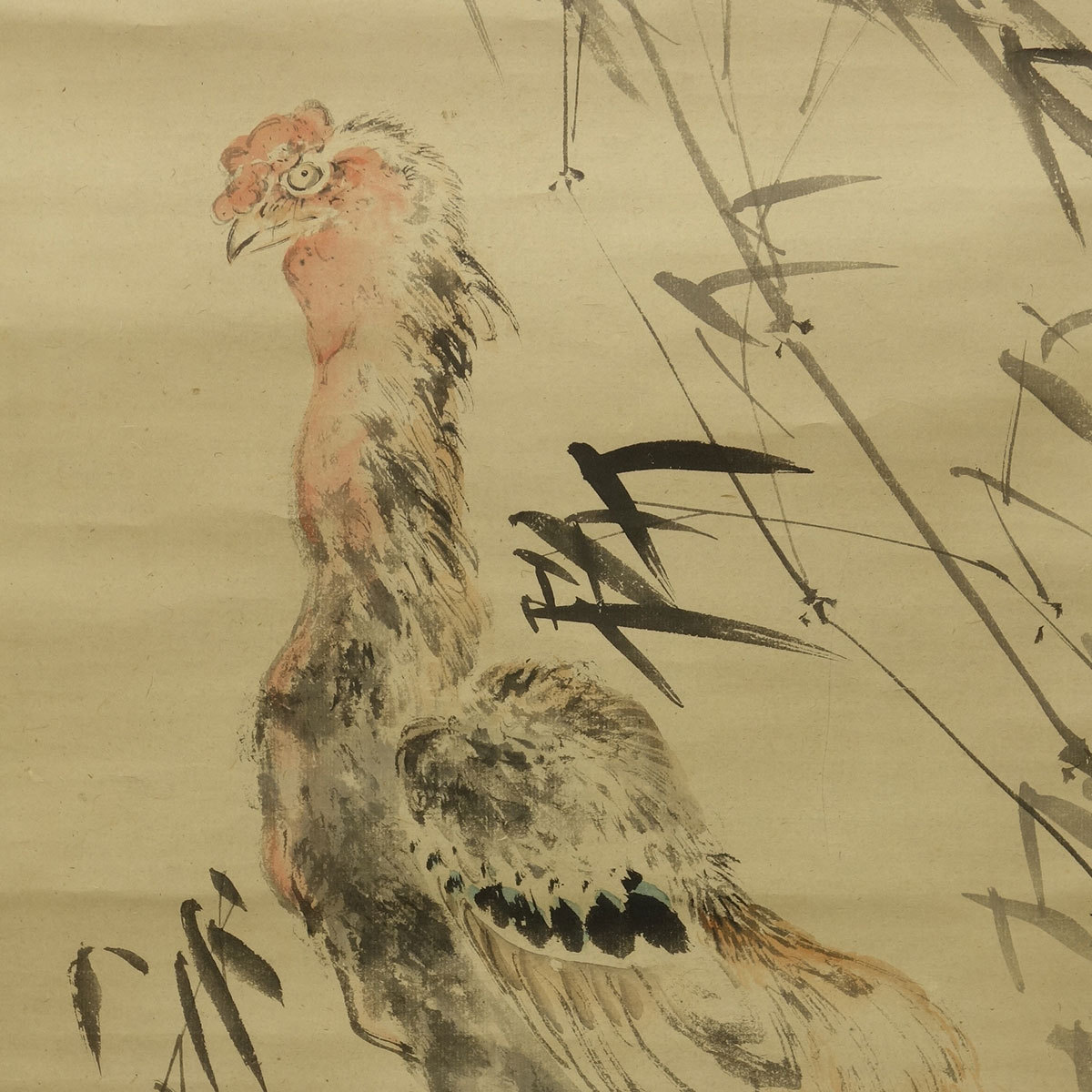 真作/渡辺華山/鶏図/布袋屋掛軸HH-56 真作】喜聞◇『渡辺崋山 風竹軍鶏図』 1幅 古筆 古文書 古書 日本画