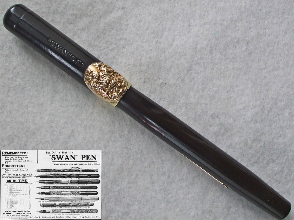 1 古い THE SWAN スワン エボナイト？金具 K14 在印 ペン先14K 太さ表示