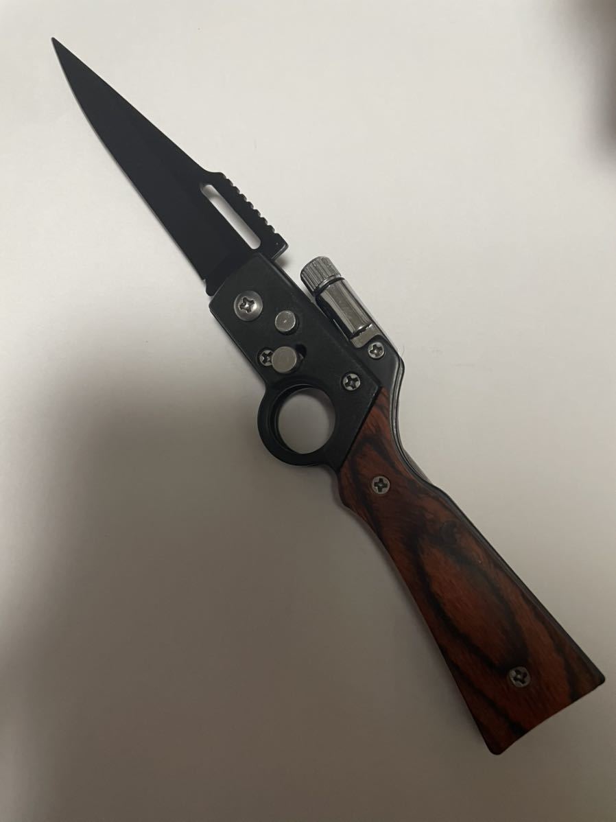 新品 銃型折りたたみナイフ ブラック ウッドハンドル クール サバイバル アウトドア ライト付き 木製 の落札情報詳細 ヤフオク落札価格情報 オークフリー スマートフォン版